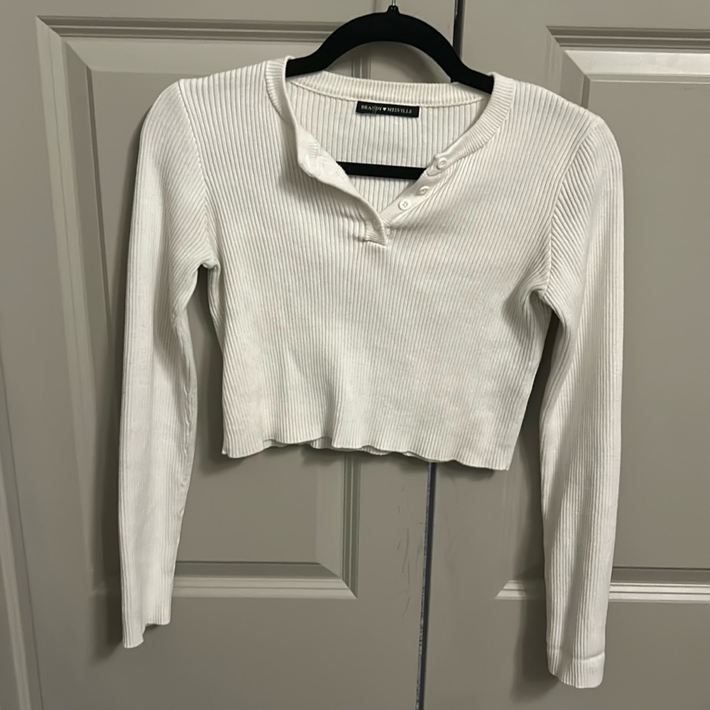 White Ribbed Long Sleeve Crop Top